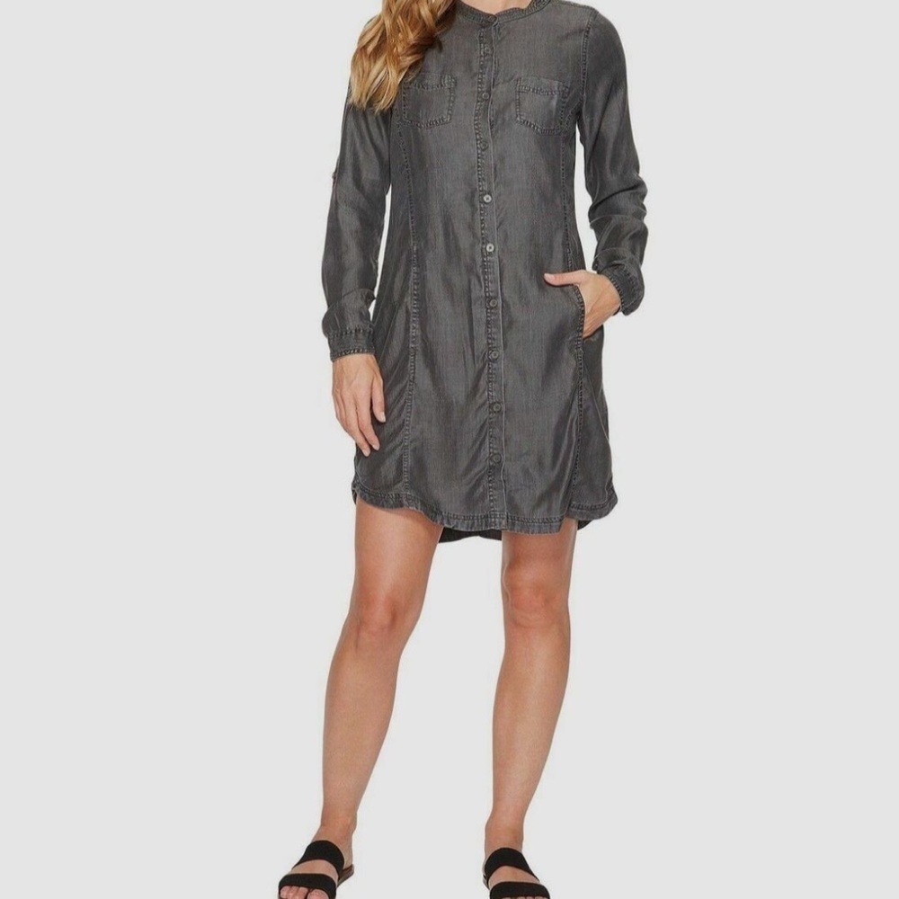 Prana Women's Gray Aliki Long Sleeve Button-Down Drape Shirt Dress Size Small